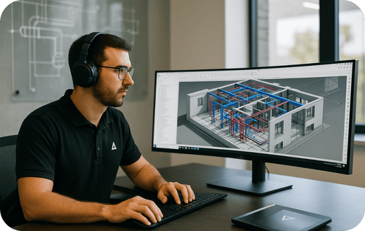Profesional masculino con polo negro y logotipo triangular de República Integra trabaja en su escritorio; observa un monitor con la interfaz de automatizaciones de Monday.com mientras un pizarrón de cristal al fondo muestra un diagrama BPMN. Profesional masculino con polo negro y logotipo triangular de República Integra trabaja en su escritorio; observa un monitor con la interfaz de automatizaciones de Monday.com mientras un pizarrón de cristal al fondo muestra un diagrama BPMN.