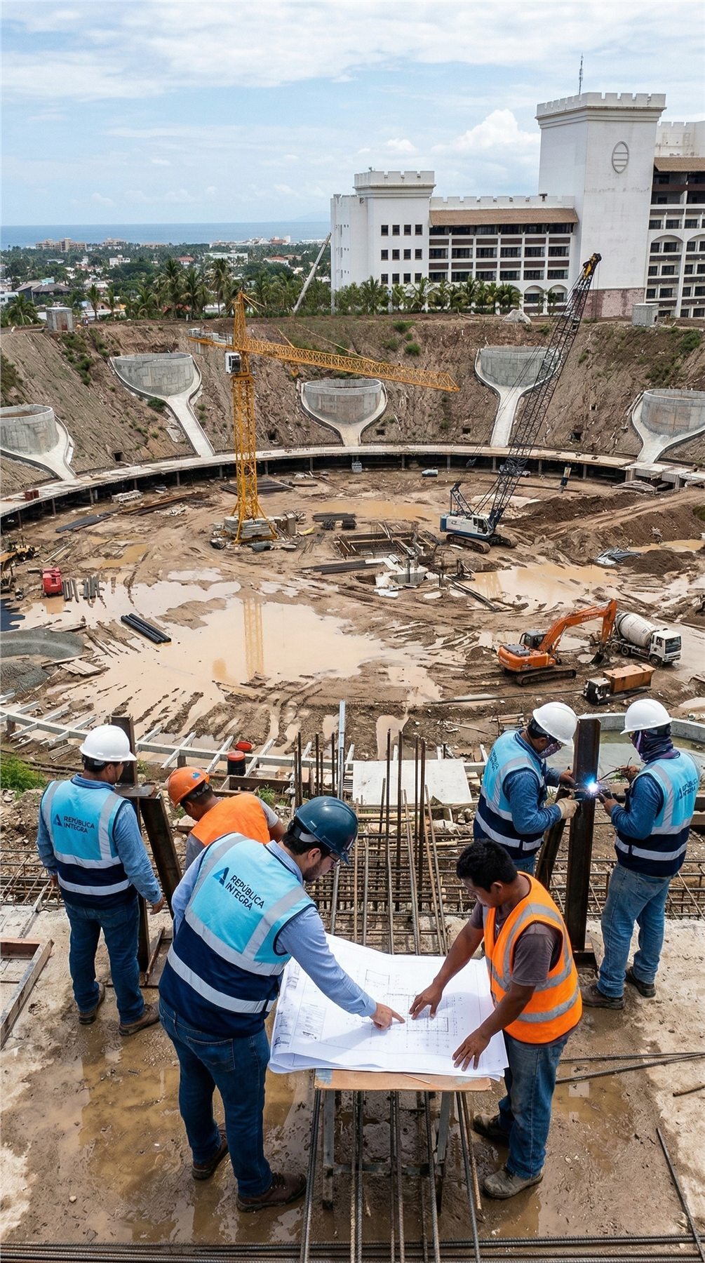 Equipo técnico durante la instalación de The Crater Show