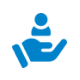 Icono de una mano sosteniendo a una persona, significa buena atención al cliente. 