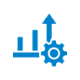Icono de 3 gráficas creciendo. A un lado e las gráficas hay un engrane que simboliza movimiento y productividad. 