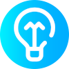 Icono de un foco color azul, refiriéndose a ideas innovadoras. 