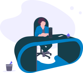 Ilustración de un ejecutivo sentado en su escritorio