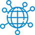 Icono que representa un entorno conectado, con un globo terráqueo que tiene distintas conexiones en todo su perímetro. 